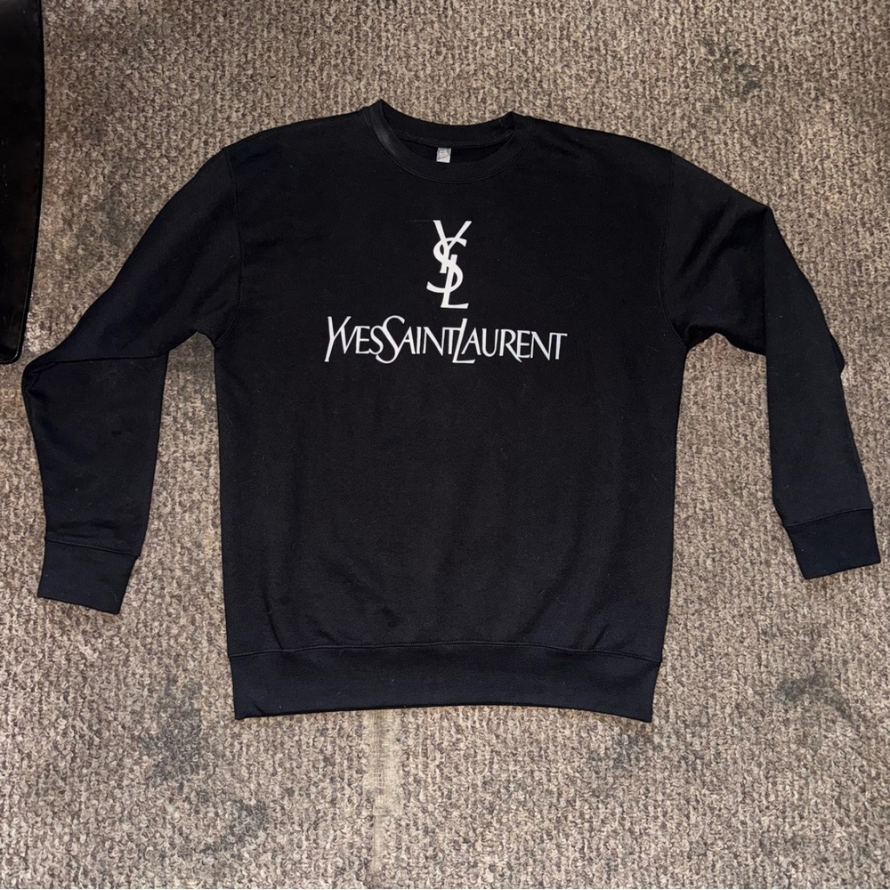 Yves Saint Laurent Black Crewneck with White Emblem